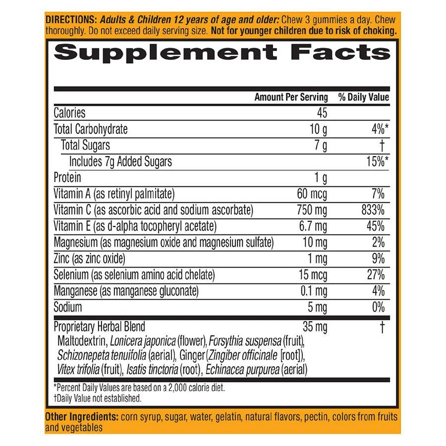 商品Airborne|Vitamin C, E, Zinc, Minerals & Herbs Immune Support Supplement Gummies Very Berry,价格¥133,第4张图片详细描述