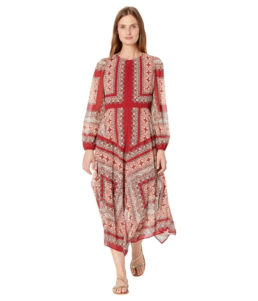 商品Vince Camuto|Printed Chiffon Long Sleeve Handkerchief Hem Maxi,价格¥738,第1张图片