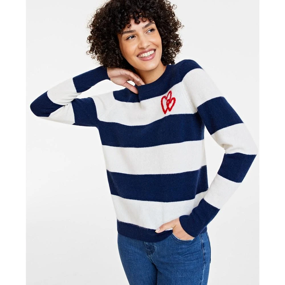 商品Charter Club|Women's Wispy Heart Striped 100% Cashmere Sweater, Created for Macy's,价格¥1725,第1张图片