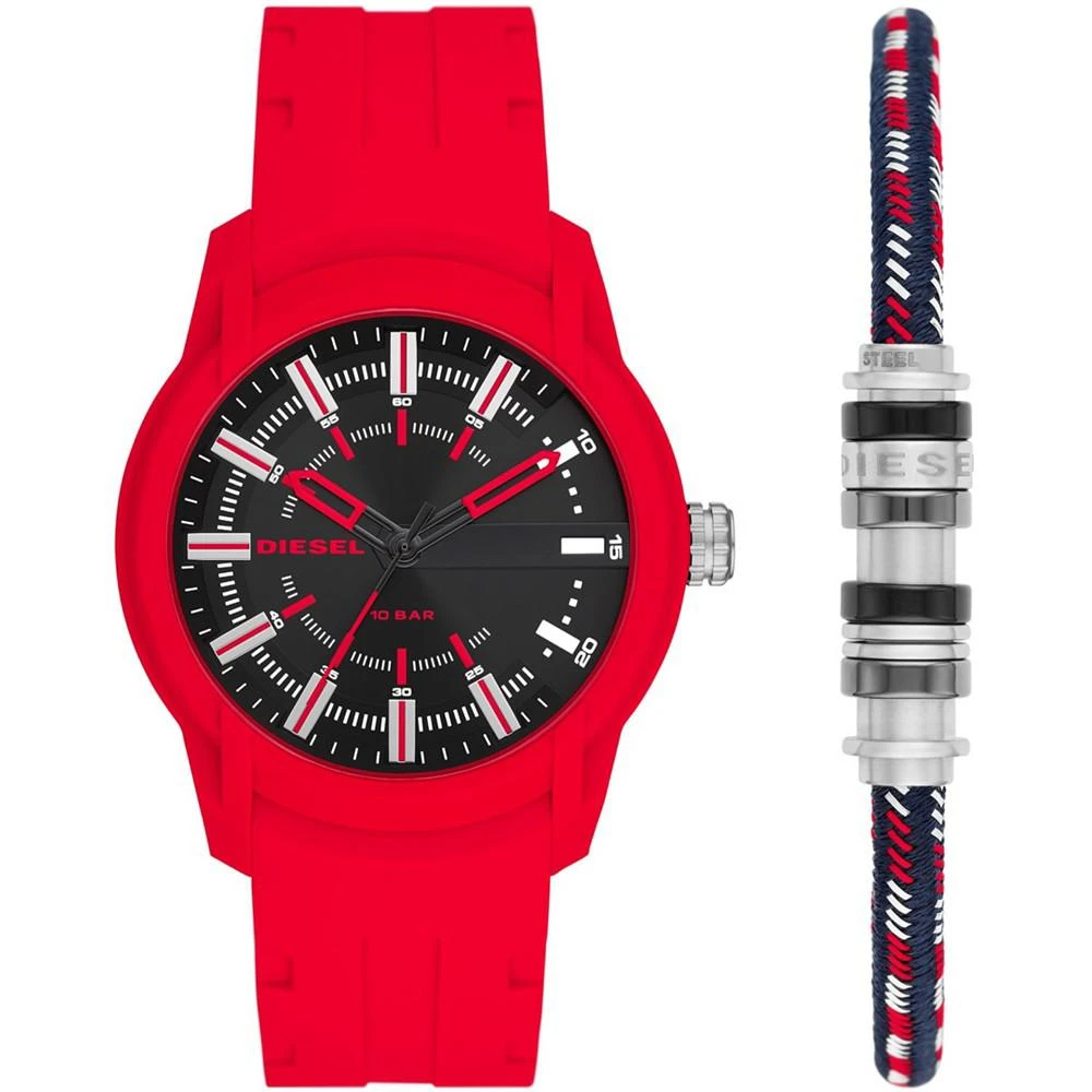 商品Diesel|Men's Red Silicone Strap Watch with Red and Black Nylon Bracelet Armbar Gift Set, 44mm,价格¥447,第1张图片