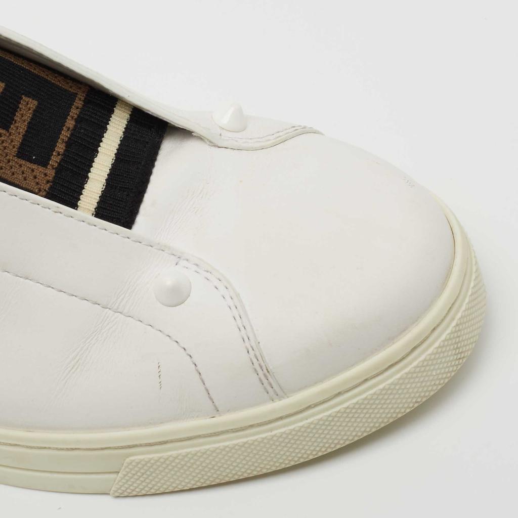 Fendi White Leather Knitted Logo Rockoclick Low Top Sneakers Size 38商品第7张图片规格展示