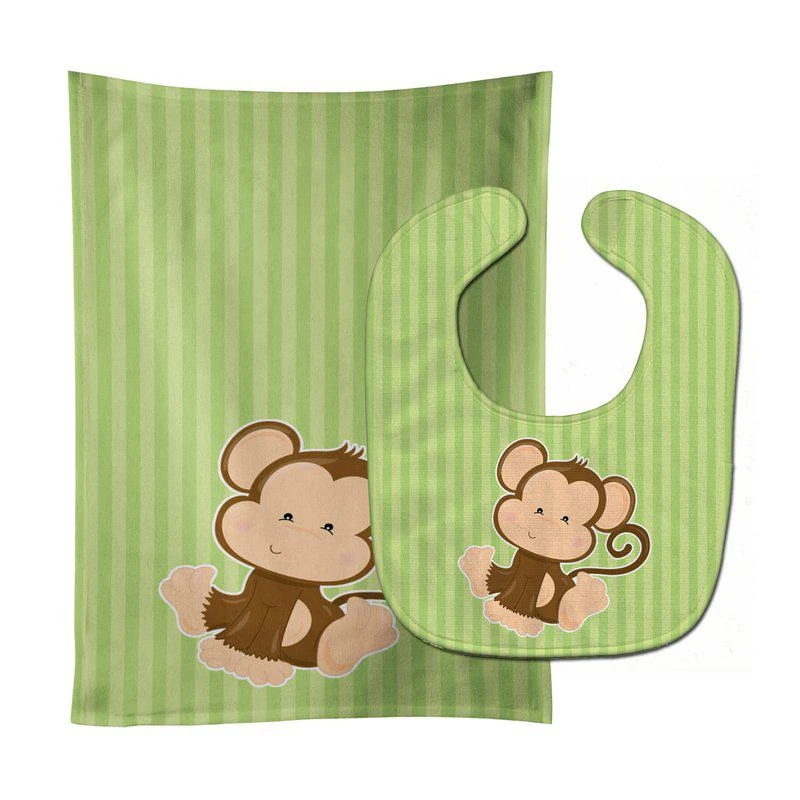 商品Caroline's Treasures|Monkey on Stripes Baby Bib & Burp Cloth,价格¥136,第1张图片