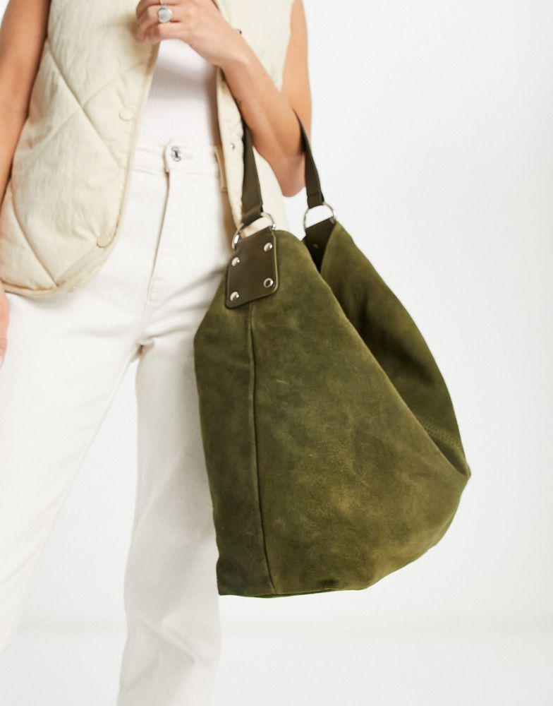 ASOS DESIGN suede tote in dark green商品第2张图片规格展示