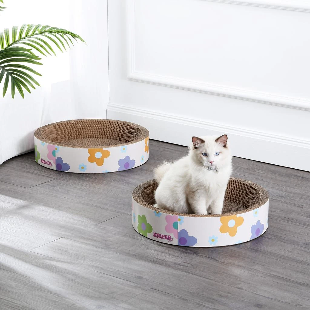 商品THE LICKER STORE|Daisy 18.13" Modern Cardboard Bowl Cat Scratcher with Catnip, White/Multi (Set of 2),价格¥561,第2张图片详细描述