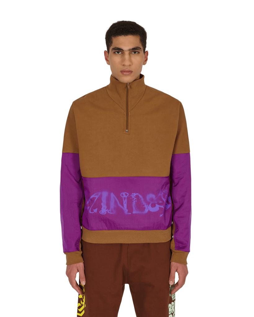 Sinister Screw Overlay Half Zip Sweatshirt Brown商品第1张图片规格展示
