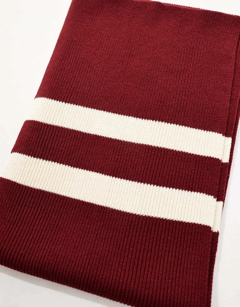 商品ASOS|ASOS DESIGN knitted scarf with varsity stripe in burgundy,价格¥139,第1张图片