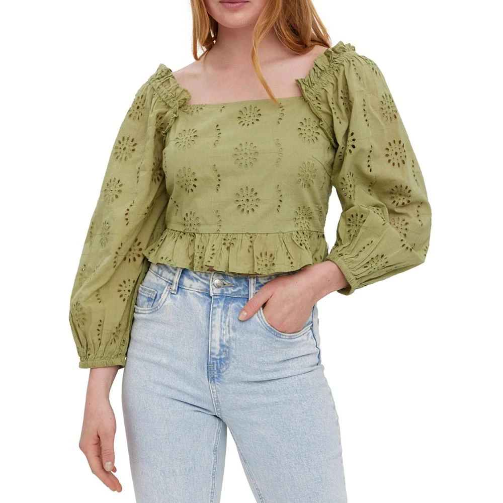 商品VERO MODA|Women's Naima Cotton Eyelet Top,价格¥169,第1张图片