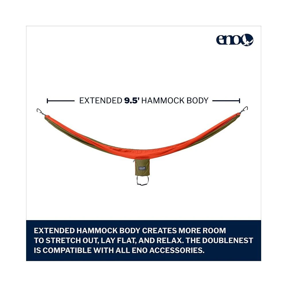 商品ENO|DoubleNest Hammock - Lightweight, Portable, 1 to 2 Person Hammock - For Camping, Hiking, Backpacking, Travel, a Festival, or the Beach - Olive/Orange,价格¥819,第2张图片详细描述