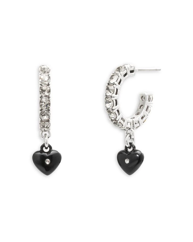 商品Coach|Pavé Black Heart Charm Crystal Tennis Huggie Hoop Earrings in Silver Tone,价格¥413,第1张图片