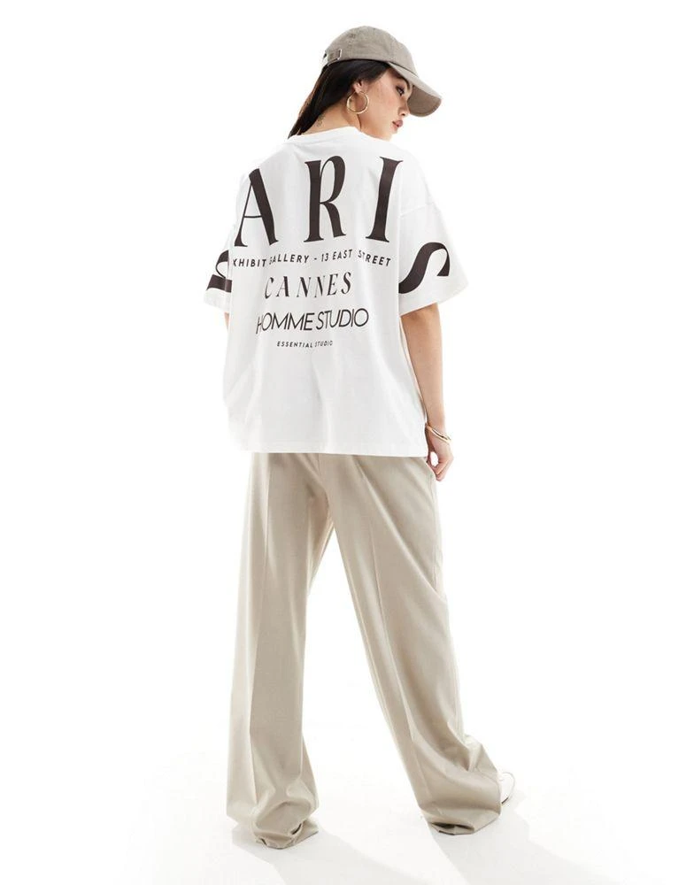 商品ASOS|ASOS DESIGN oversized t-shirt with paris stacked back graphic in cream,价格¥146,第3张图片详细描述