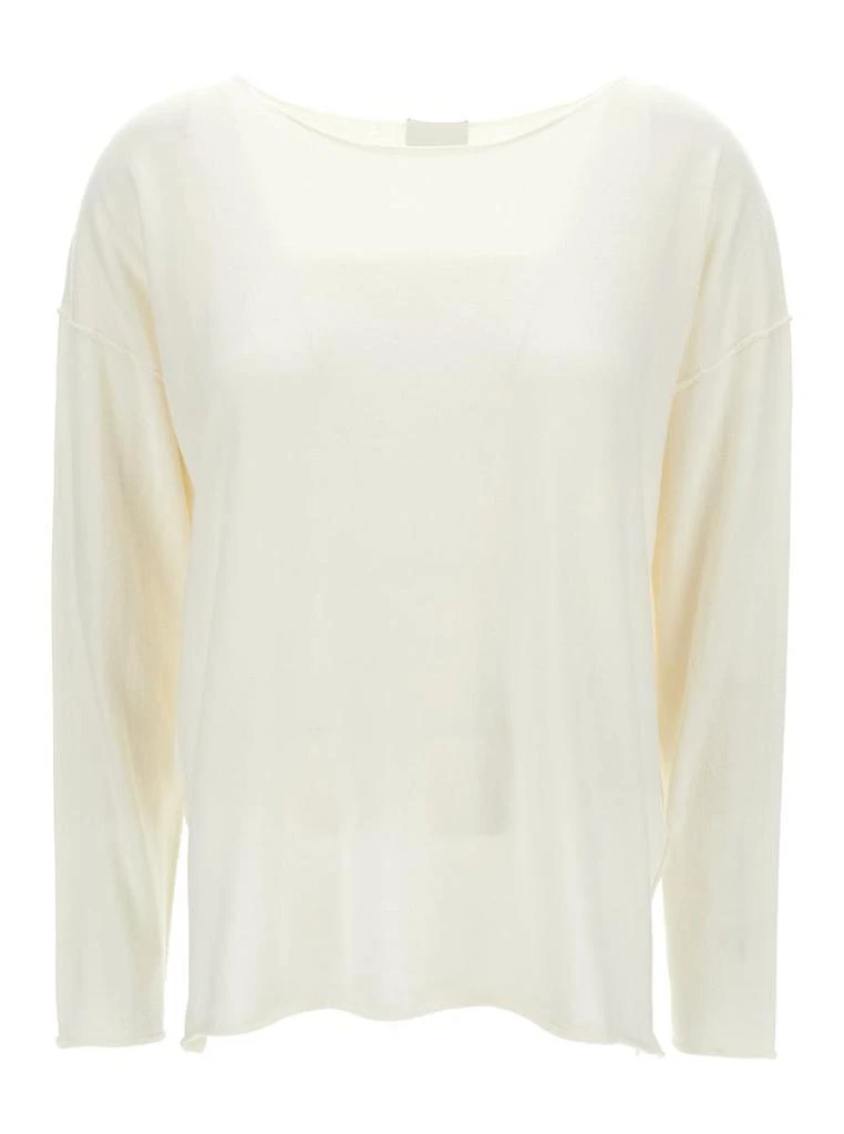 商品Allude|Ivory Long-Sleeve Top with Boat Neckline in Cotton and Cashmere Woman,价格¥1471,第1张图片