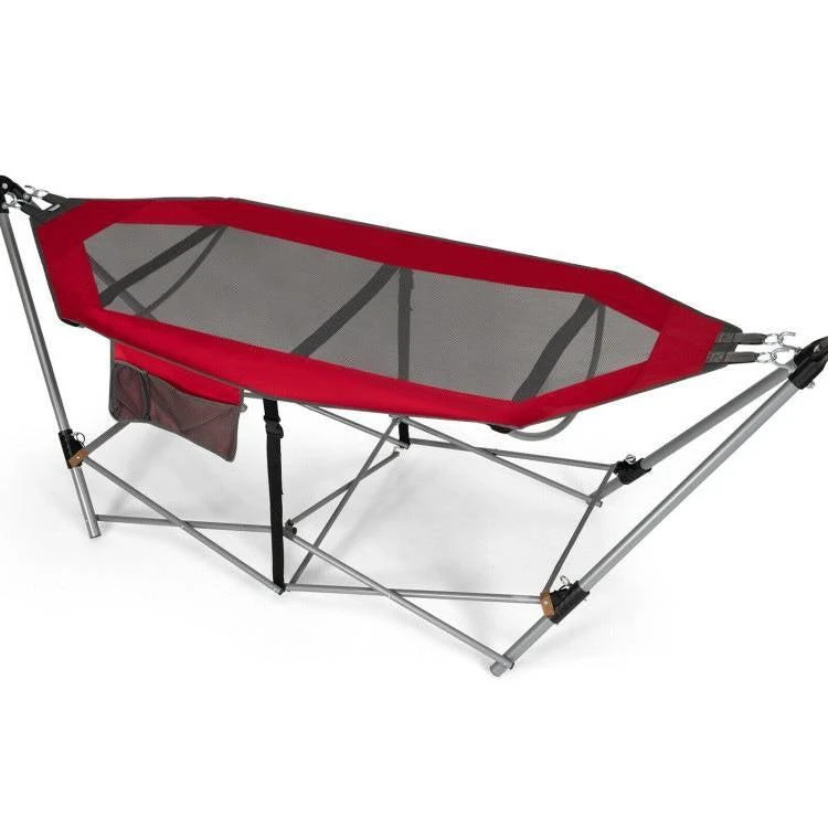 商品QuikFurn|Red Portable Camping Foldable Hammock with Stand and Carry Case,价格¥1858,第1张图片