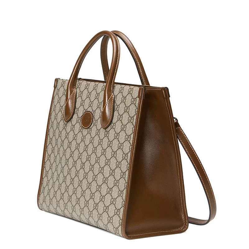 商品Gucci|【预售3-7天】GUCCI/古驰 经典款 男女同款GG Supreme帆布棕色皮革饰边小号单肩手提包‎65998392TCG8563,价格¥11920,第4张图片详细描述