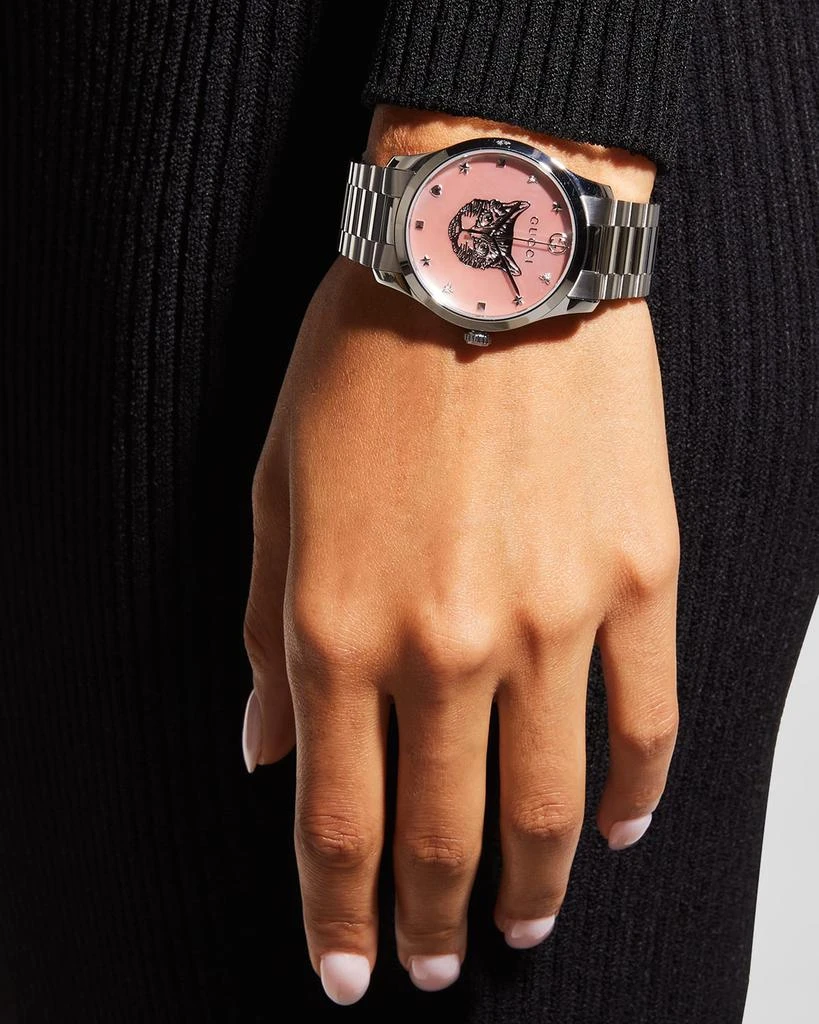 商品Gucci|26mm G-Timeless Bracelet Watch w/ Feline Motif, Pink,价格¥10931,第2张图片详细描述