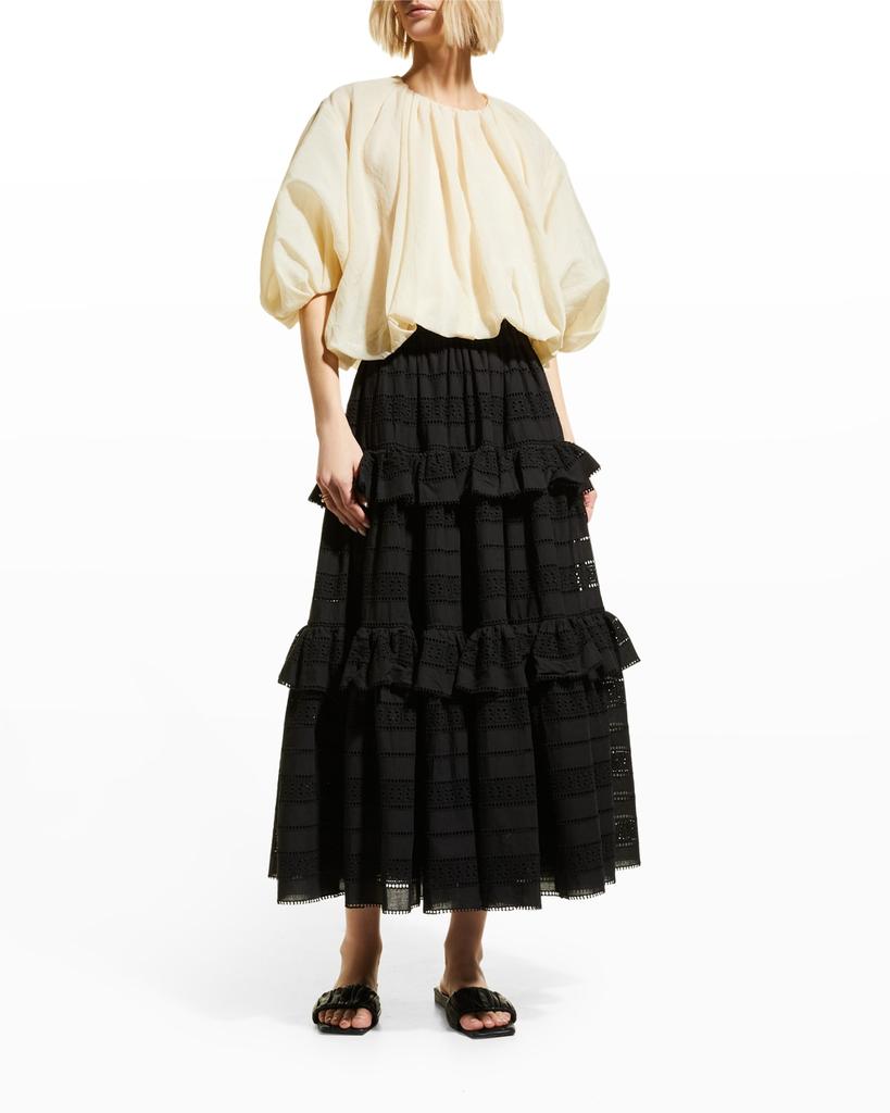 Valentine Cut-Out Embroidered Ruffle Tiered Midi Skirt商品第1张图片规格展示