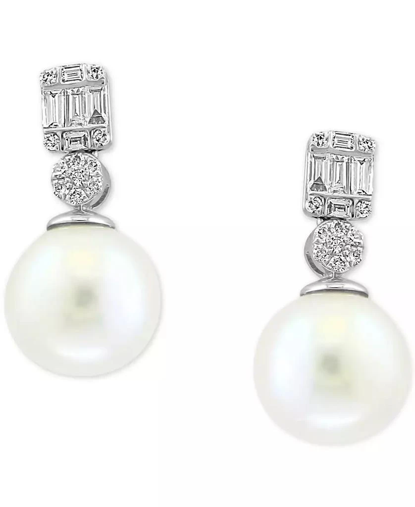 商品Effy|EFFY® Cultured Freshwater Pearl (9mm) & Diamond (1/5 ct. t.w.) Drop Earrings in 14k White Gold,价格¥14159,第3张图片详细描述