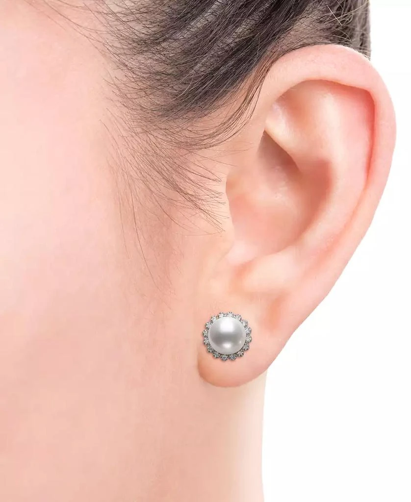 商品Belle de Mer|Cultured Freshwater Pearl (7mm) & Diamond (1/8 ct. t.w.) Halo Stud Earrings in 14k Gold, Created for Macy's,价格¥3890,第2张图片详细描述