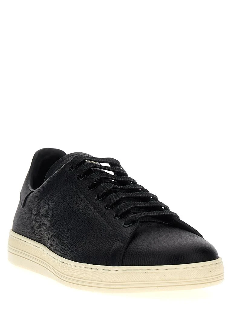 商品Tom Ford|Logo Leather Sneakers White/Black,价格¥4116,第2张图片详细描述