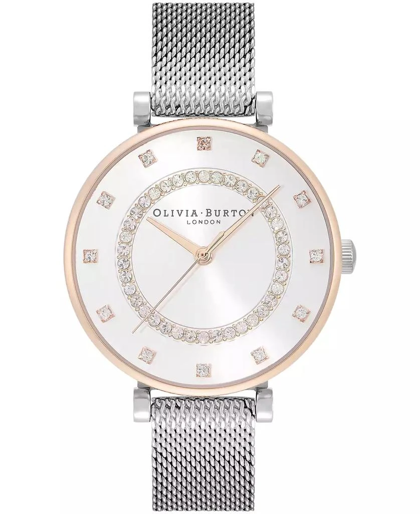 商品Olivia Burton|Women's T-Bar Silver-Tone Stainless Steel Mesh Bracelet Watch 32mm,价格¥902,第1张图片