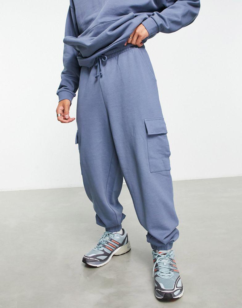ASOS DESIGN oversized hoodie and oversized joggers with cargo pocket tracksuit in blue商品第4张图片规格展示