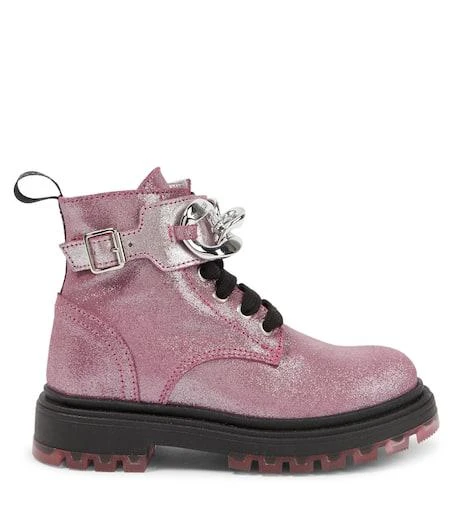 商品MONNALISA|Glitter leather lace-up boots,价格¥1407,第4张图片详细描述