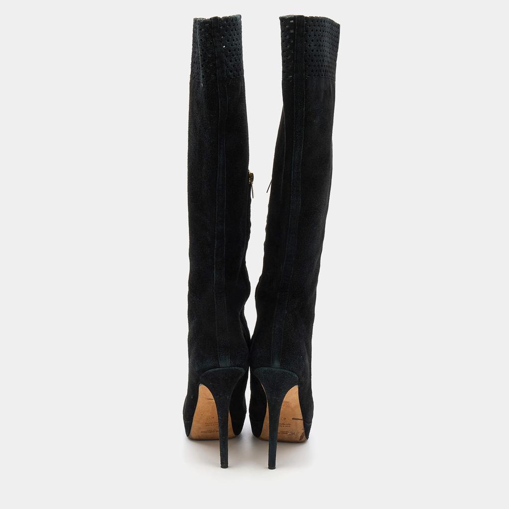 商品[二手商品] Yves Saint Laurent|Yves Saint Laurent Black Suede Platform Knee Length Boots Size 40,价格¥3154,第7张图片详细描述