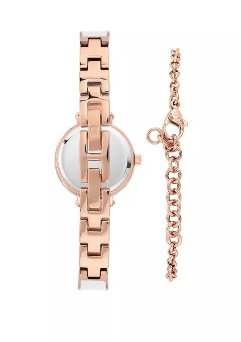 Rose Gold Metal White Enamel Diamond Bracelet Watch商品第2张图片规格展示