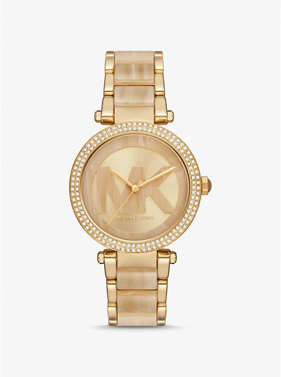 商品Michael Kors|Parker Pavé Gold-Tone and Acetate Watch,价格¥1268,第1张图片