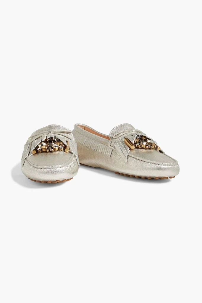 商品Tod's|Gommini embellished fringed metallic textured-leather loafers,价格¥3312,第2张图片详细描述