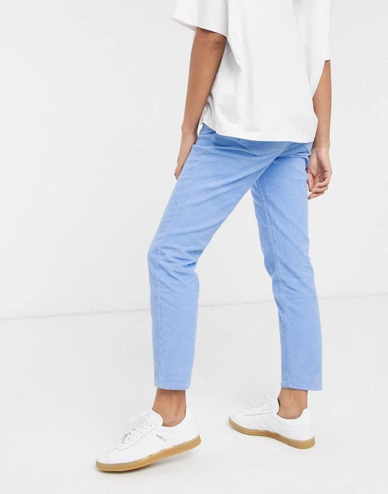 商品ASOS|ASOS DESIGN Maternity high rise farleigh 'slim' mom jeans slim mom in cornflower blue cord,价格¥91,第2张图片详细描述