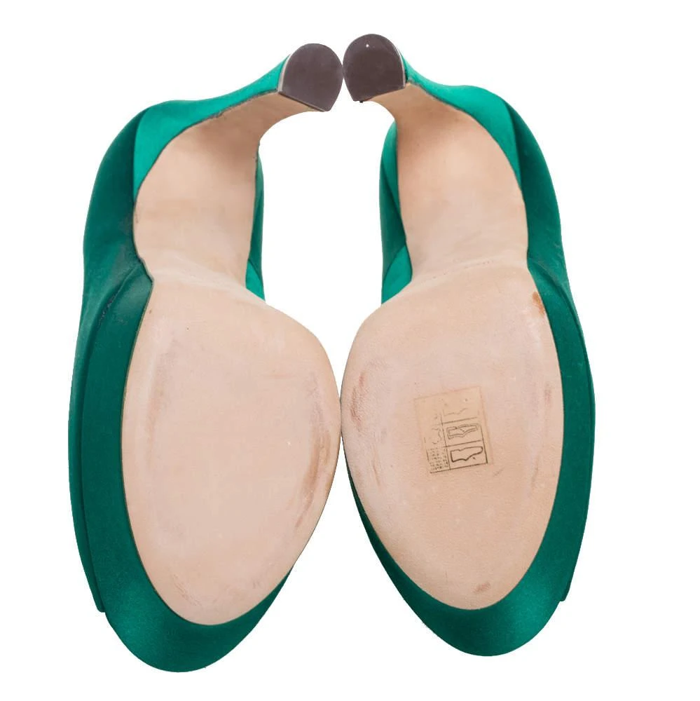 Yves Saint Laurent Green Satin Palais Platform Peep Toe Pumps Size 39 商品