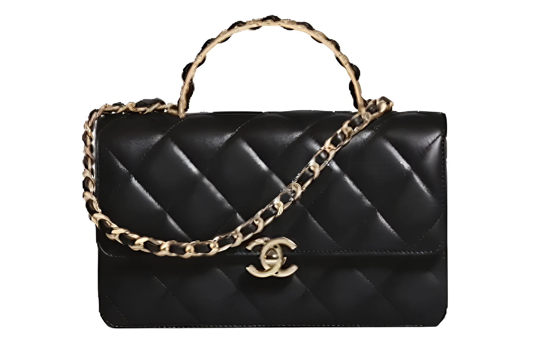 商品[国内直发] Chanel|香奈儿 Classic Flap CF 24P 金扣经典链条金属字母雕刻手柄 光面牛皮 方胖子口盖包单肩斜挎包 迷你 女款 黑色,价格¥48423,第1张图片