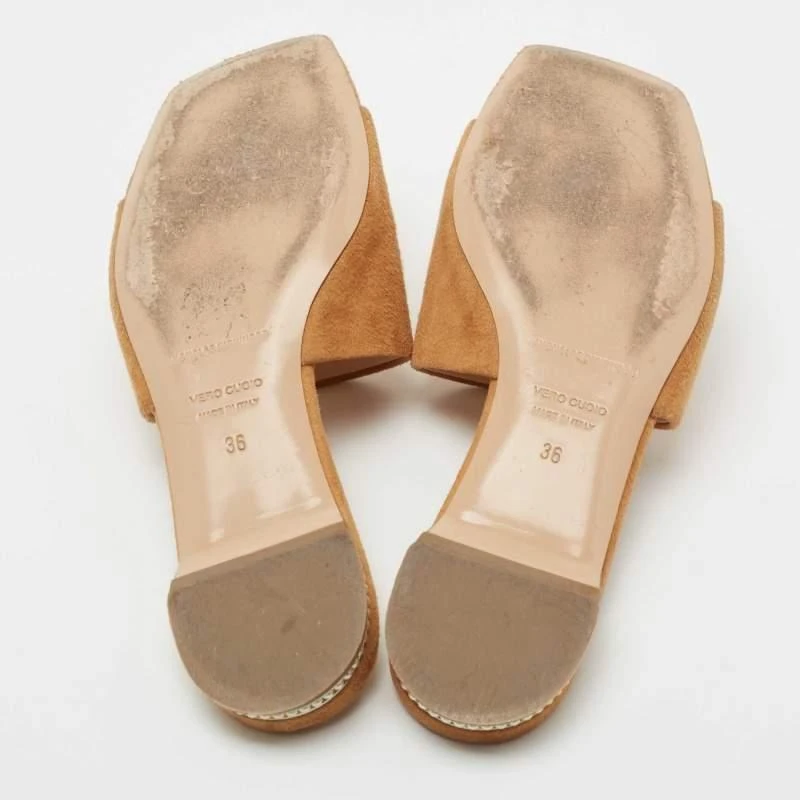 Nicholas Kirkwood Tan Suede Pearl Embellished Flat Slides Size 36 商品