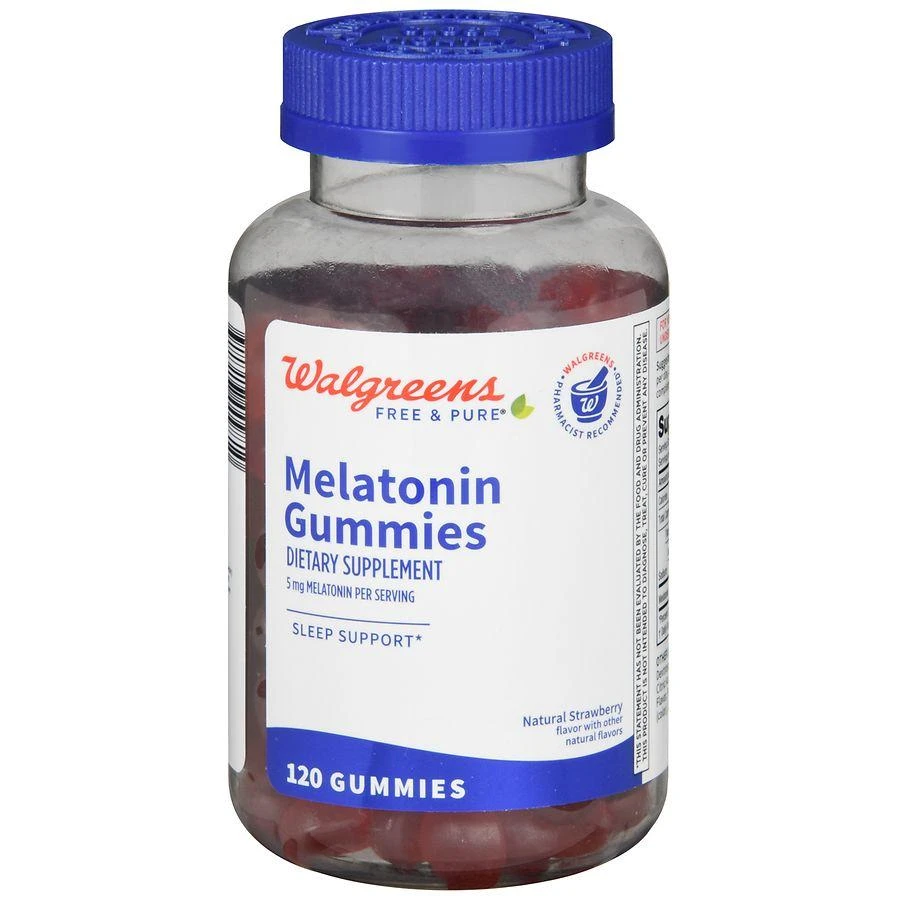 商品Walgreens Free & Pure|Melatonin 5 mg Gummies (60 days) Natural Strawberry,价格¥97,第1张图片