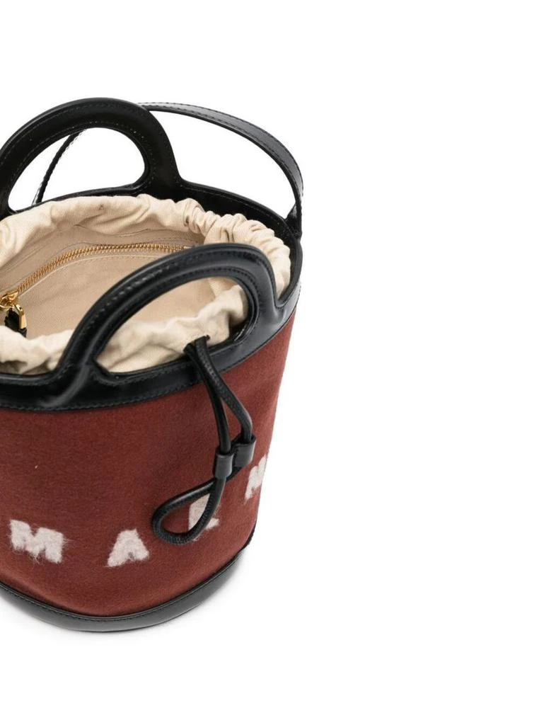 商品Marni|Brown Bucket Shoulder Bag in Calf Leather and Wool and Cotton Blend with Adjustable and Removable Shoulder Strap,价格¥4413,第4张图片详细描述