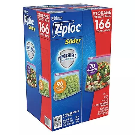 商品Ziploc|Ziploc Slider Storage Bags Variety Pack, Quart 96 ct., Gallon 70 ct.,价格¥96,第3张图片详细描述