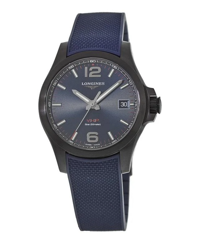 商品Longines|Longines Conquest V.H.P. 41mm Blue Dial Blue Rubber Strap Men's Watch L3.716.2.96.9,价格¥8701,第1张图片