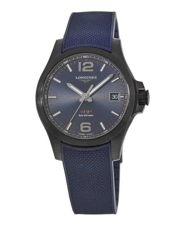 商品Longines|Longines Conquest V.H.P. 41mm Blue Dial Blue Rubber Strap Men's Watch L3.716.2.96.9,价格¥8634,第1张图片