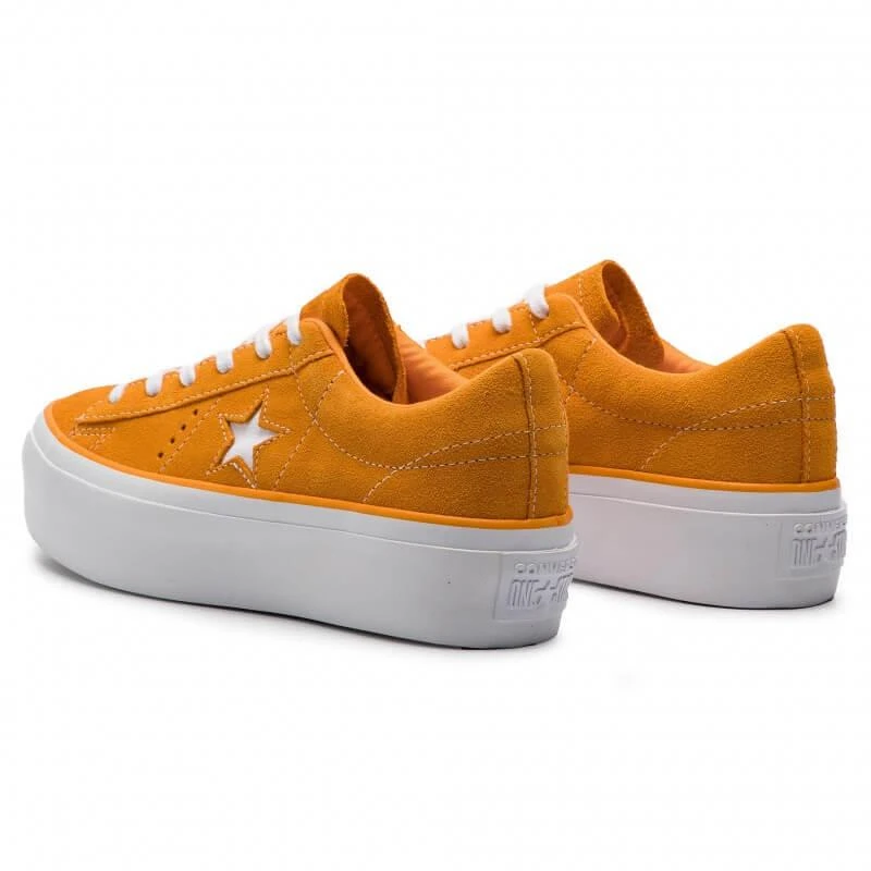 商品Converse|Converse One Star Platform OX Ladies Bright Orange Suede Sneakers,价格¥404,第3张图片详细描述