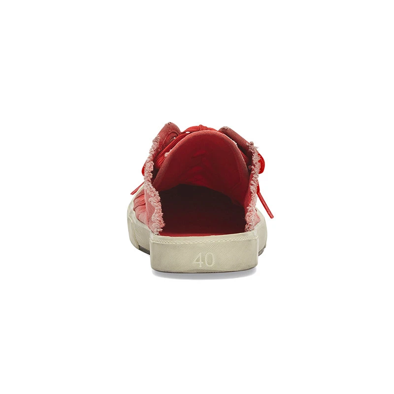 商品Balenciaga|【预售3-7天】Balenciaga/巴黎世家 22年春夏新款 女士红色磨损棉质材料露跟穆勒鞋帆布鞋693952W3RC36090,价格¥4294,第4张图片详细描述