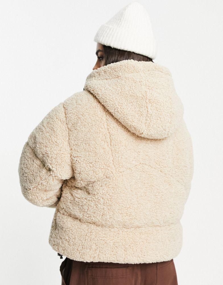 Topshop borg hooded puffer jacket in cream商品第2张图片规格展示