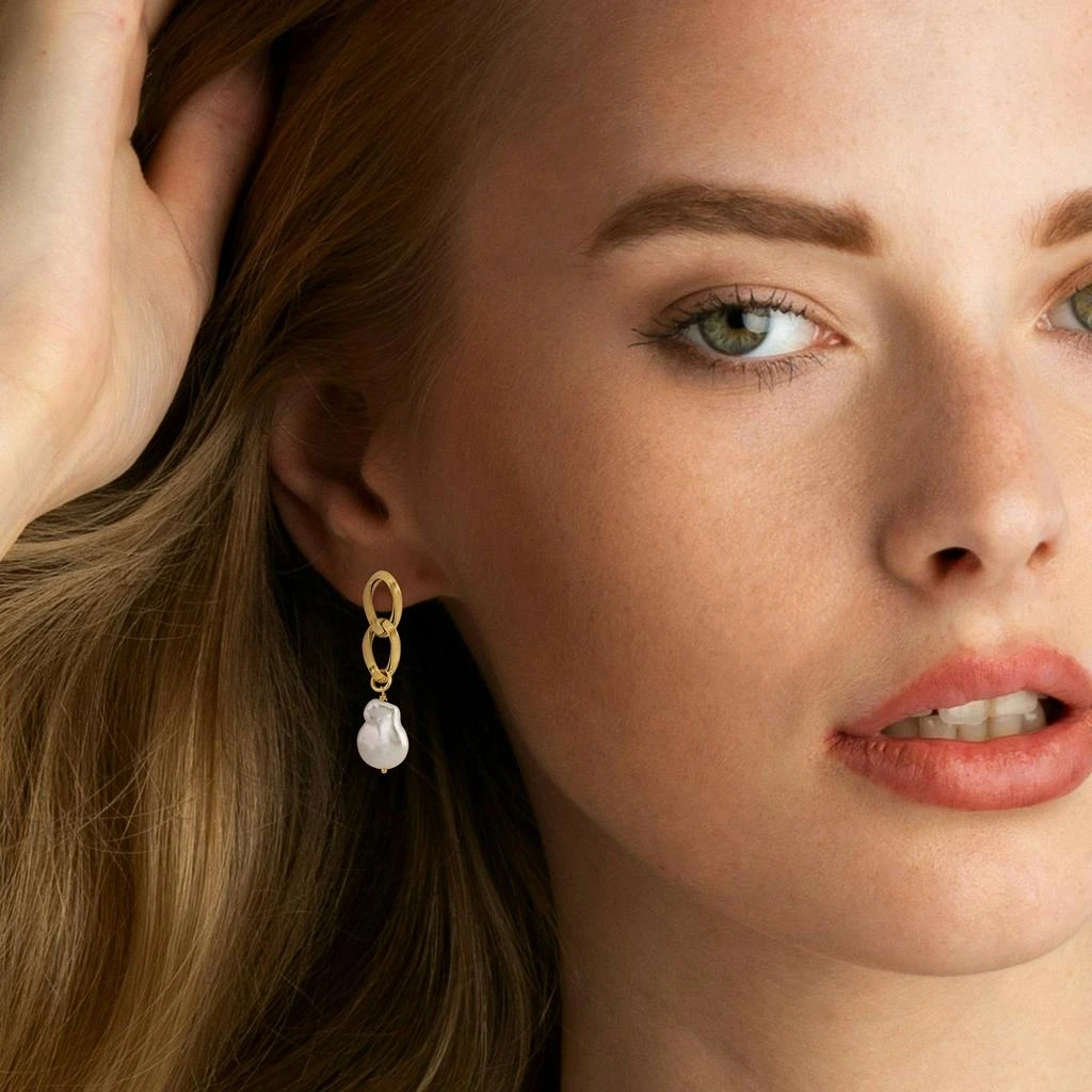 商品Mimi & Max|Mimi & Max 12-13mm Cultured Freshwater Keshi Pearl Link Drop Earrings in Yellow Plated Sterling Silver,价格¥470,第4张图片详细描述