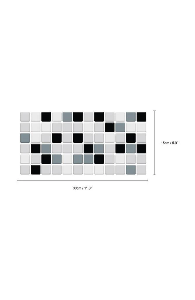 Classic Black and White Mosaic Glossy 3D Sticker Tile - 30cm x 15cm (11.8" x 6") - 12-Piece in a pack 商品