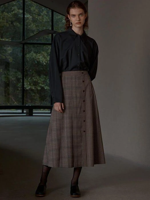 商品FRONTROW|Pleated Check Midi Skirt,价格¥526,第5张图片详细描述