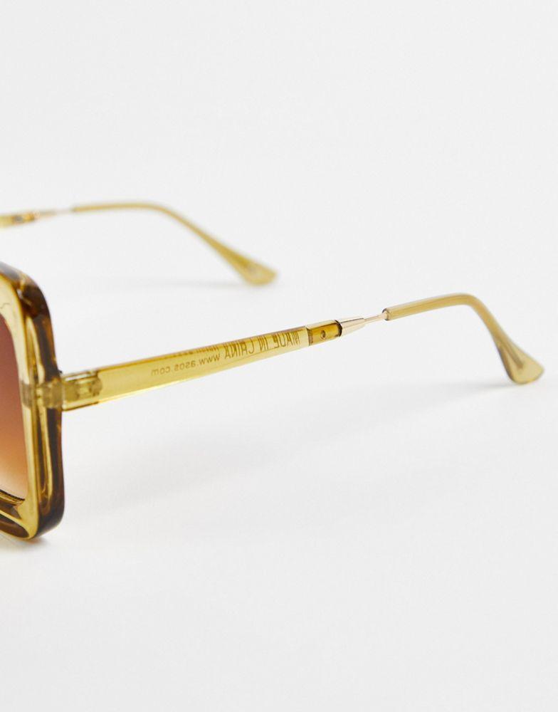 ASOS DESIGN frame bevelled 70s square sunglasses in crystal green  - MGREEN商品第3张图片规格展示