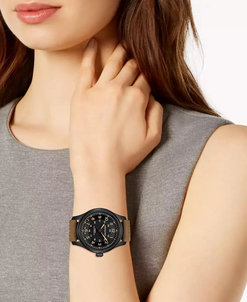 商品Hamilton|Men's Swiss Automatic Khaki Field Brown Leather Strap Watch 42mm,价格¥8464,第3张图片详细描述