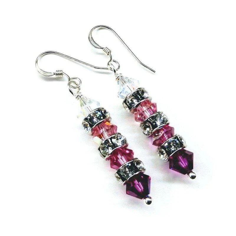 商品Alexa Martha Designs|Hot Pink Ombre Stacked Crystal Sterling Silver Earrings,价格¥431,第1张图片