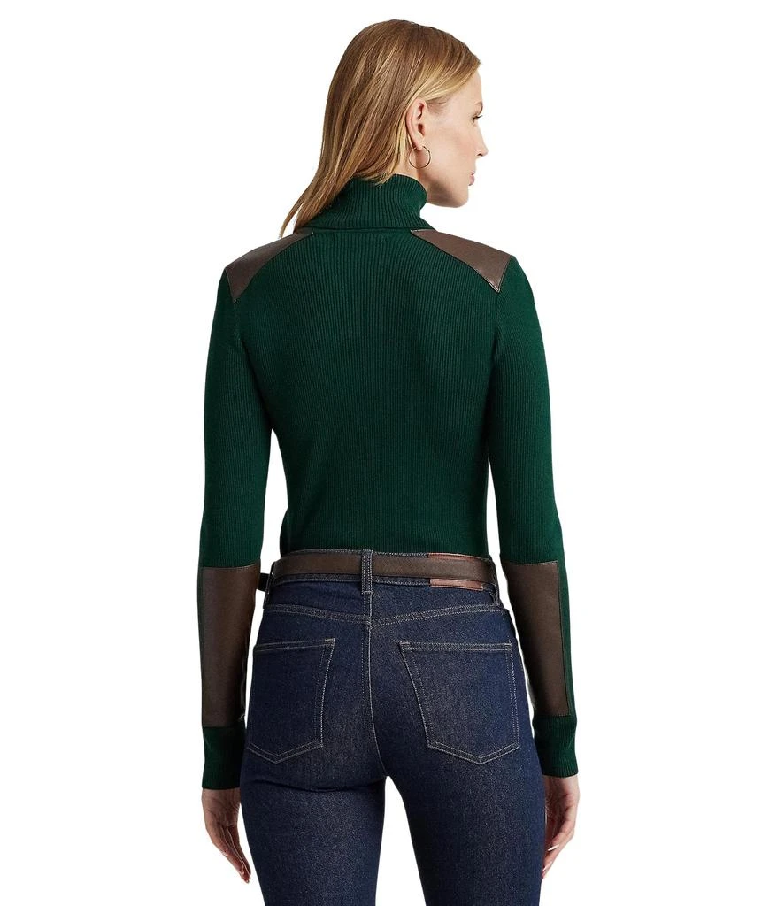 商品Ralph Lauren|Petite Faux Leather Trim Ribbed Turtleneck,价格¥473,第2张图片详细描述