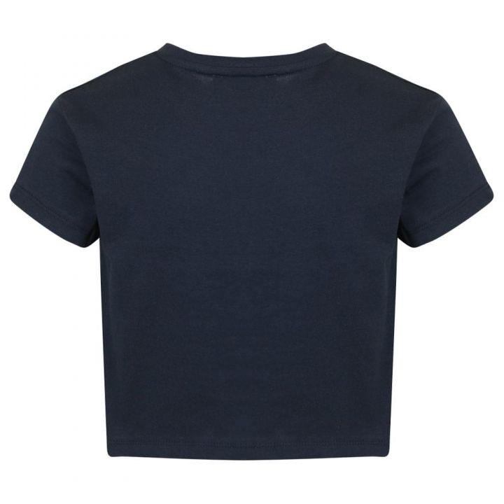 Navy Short Sleeve Studded Logo Cropped T Shirt商品第3张图片规格展示