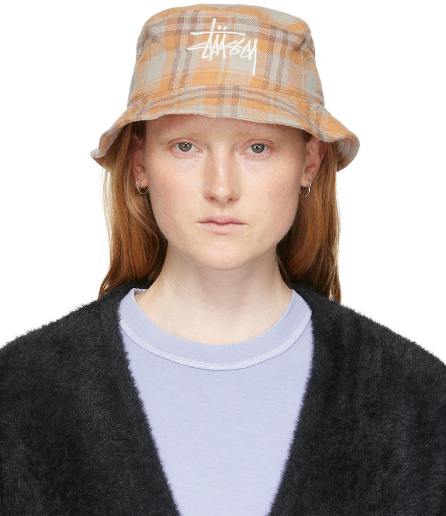 Orange Earth Plaid Basic Bucket Hat商品第1张图片规格展示